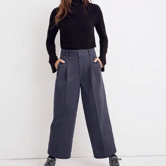 Madewell Pants - NWT Madewell Dark Blue Pleated Wide Leg Pants